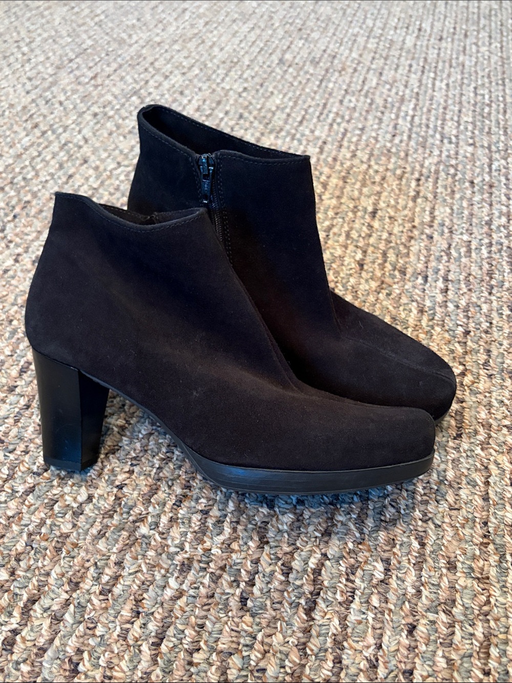 La Canadienne Women's Black Suede Ankle Booties with Block Heel